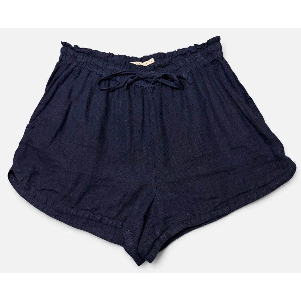 Faherty Brand Laguna Linen Tie Waist Shorts Womens S Navy Blue Paper Bag Coastal